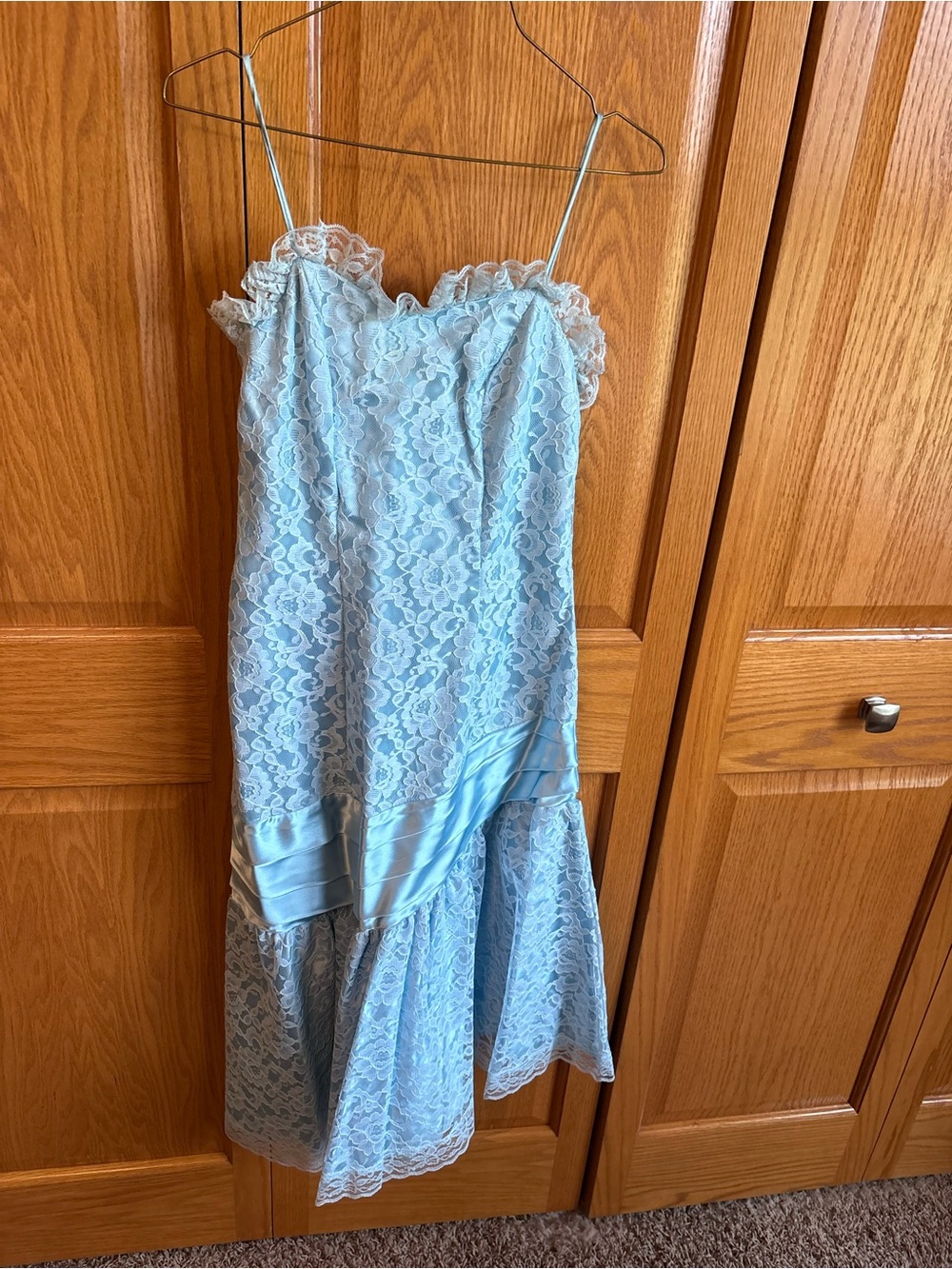 Vintage Light Blue Lace Satin Dress